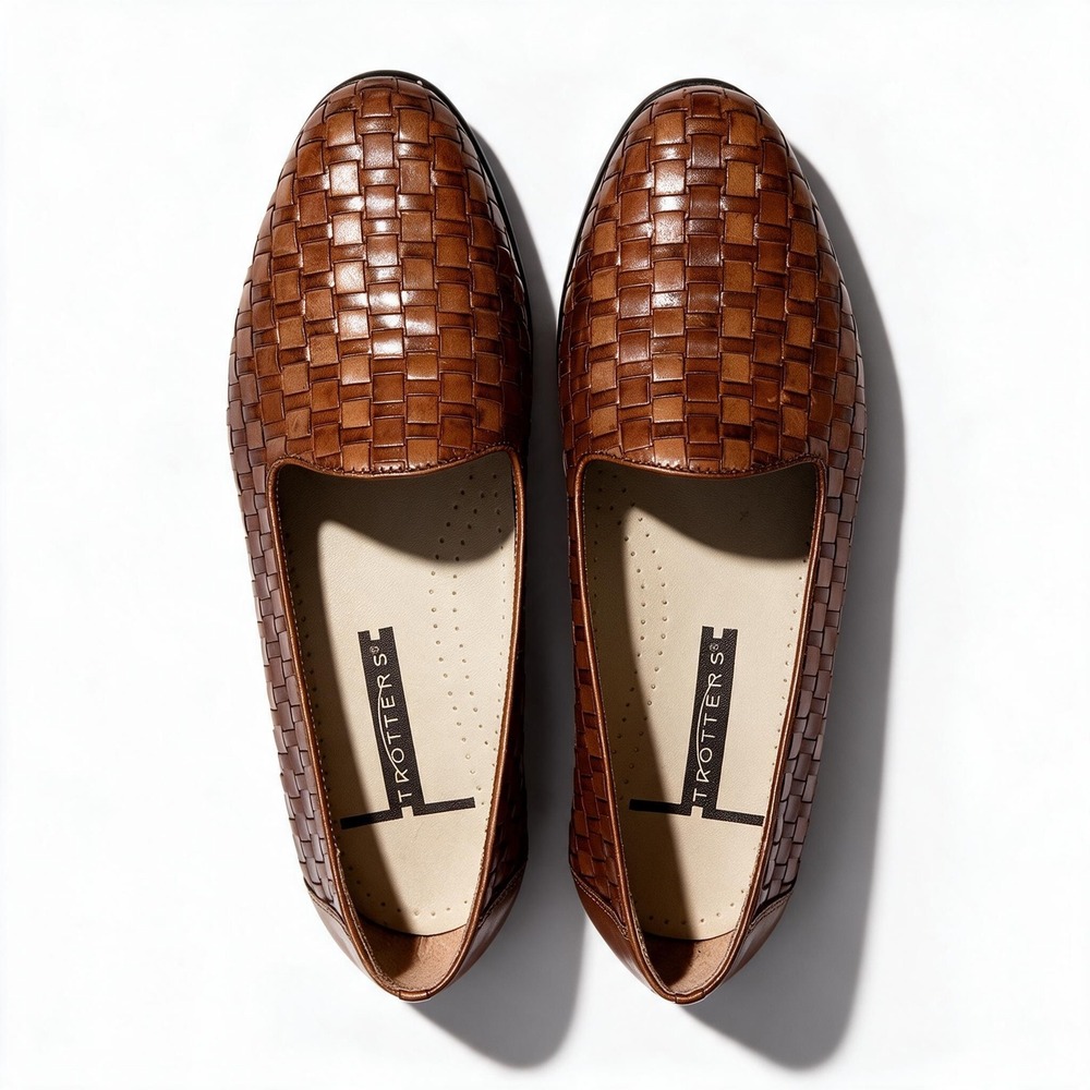 Trotters Woven Leather Loafers | Flats | 6.5 | Cognac | Basketweave Slip On